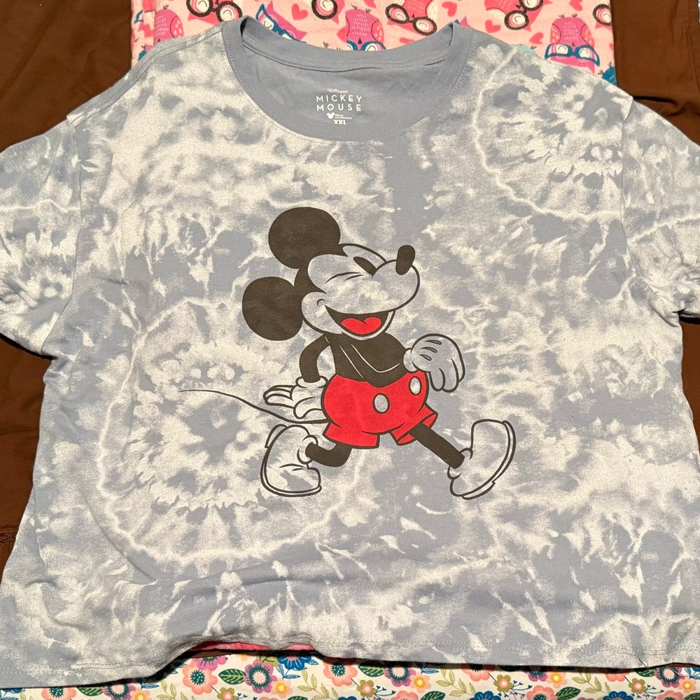 Dusty Blue Bleach Tie Dye Disney Mickey Mouse T-Shirt